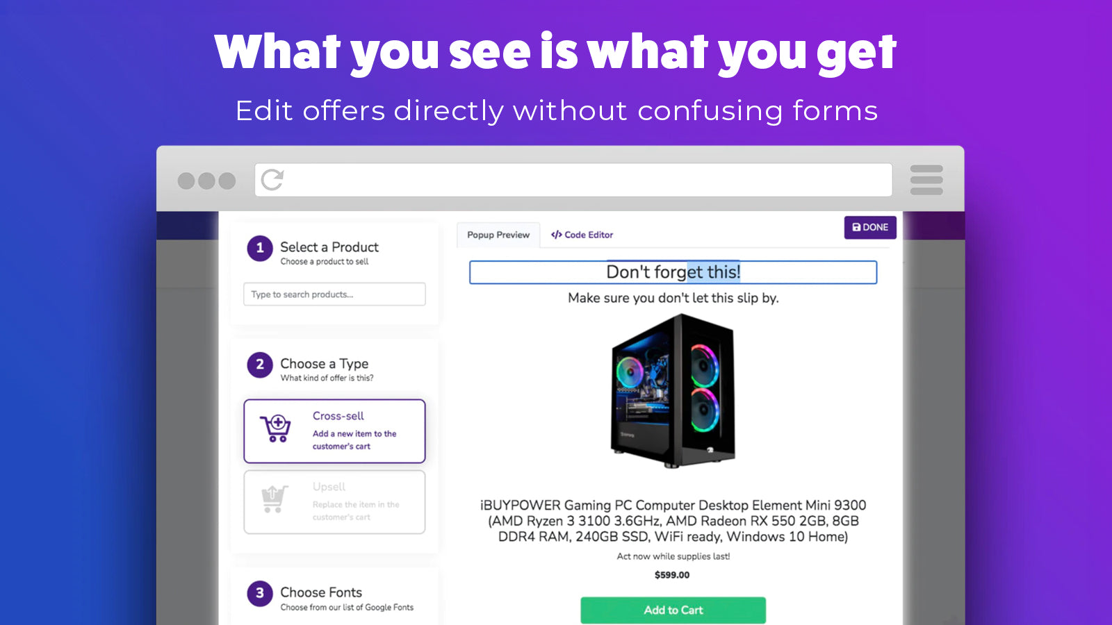 Upsell Wizard Dashboard Interface